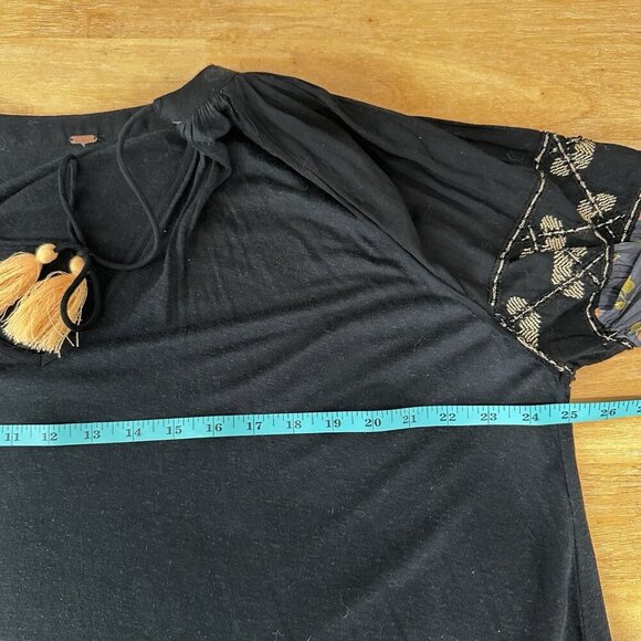 Free People Mix It Up Black Tunic Dress Large Boho Floral Balloon Sleeve - Picture 15 of 16